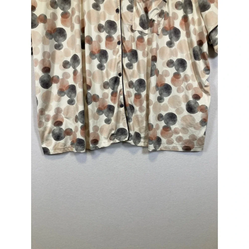Disney‎ Pajama Top Womens 3X Beige Mickey Mouse Watercolor Polka Dot Button Up - Picture 5 of 9